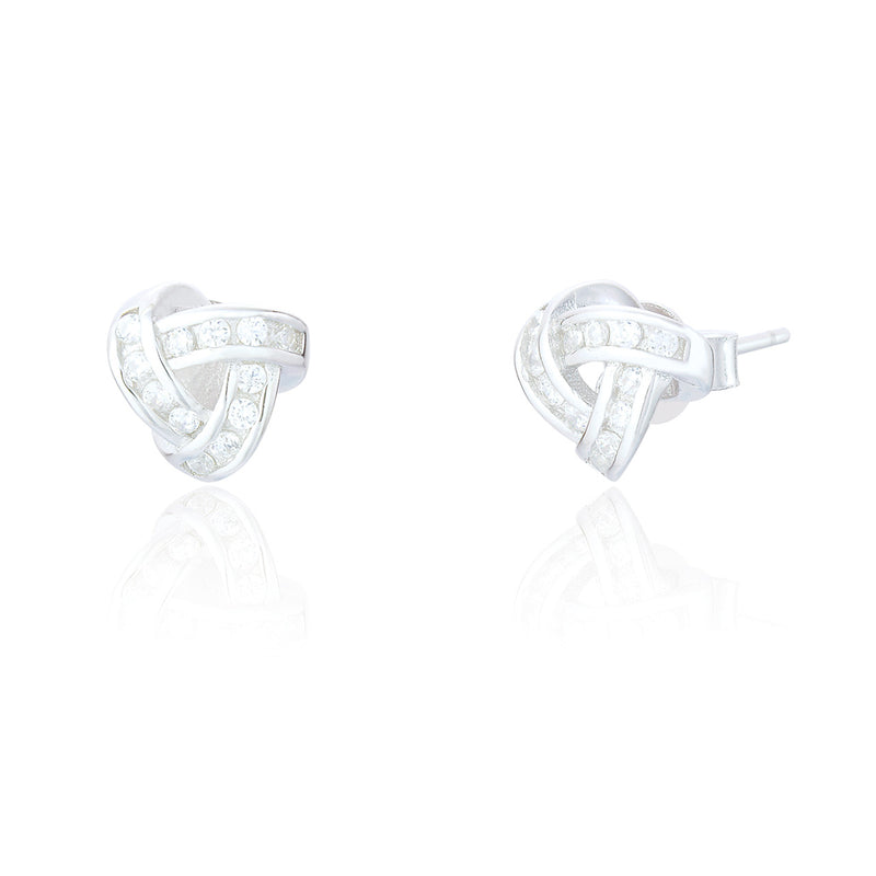 Clustdlysau Styd Arian | Sterling Silver Stud Earrings - Ilana Love Knot