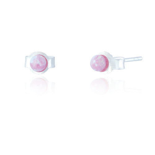 Clustdlysau Styd Arian | Sterling Silver and Pink Opal Stud Earings -  Jemima Tiny