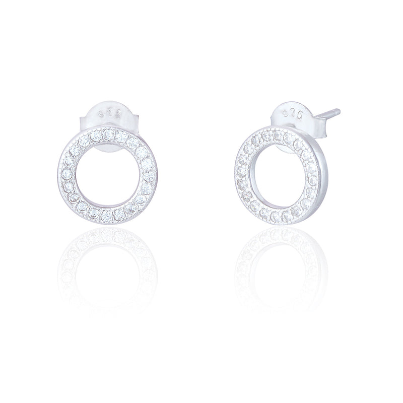 Clustdlysau Styd Arian | Sterling Silver Stud Earrings - Reece Open Circle