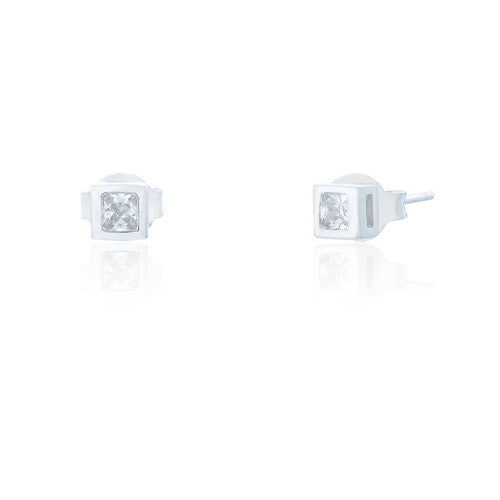 Clustdlysau Styd Arian | Sterling Silver Stud Earrings - Jayne Square