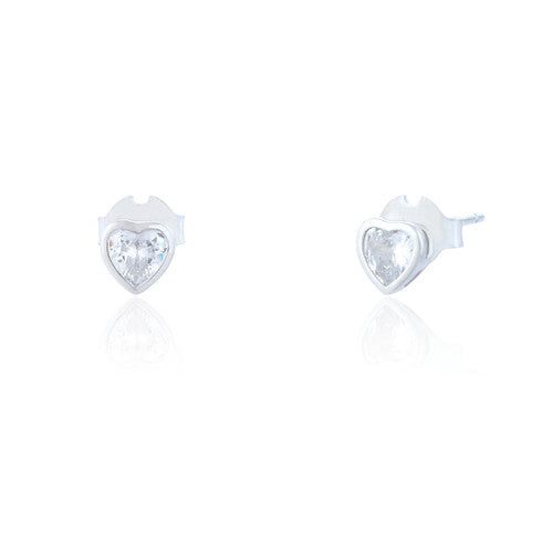 Clustdlysau Styd Arian | Sterling Silver Stud Earrings - Jayne Heart