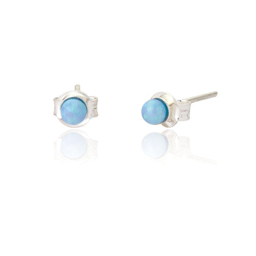 Clustdlysau Styd Arian | Sterling Silver and Blue Opal Stud Earings -  Jemima Tiny