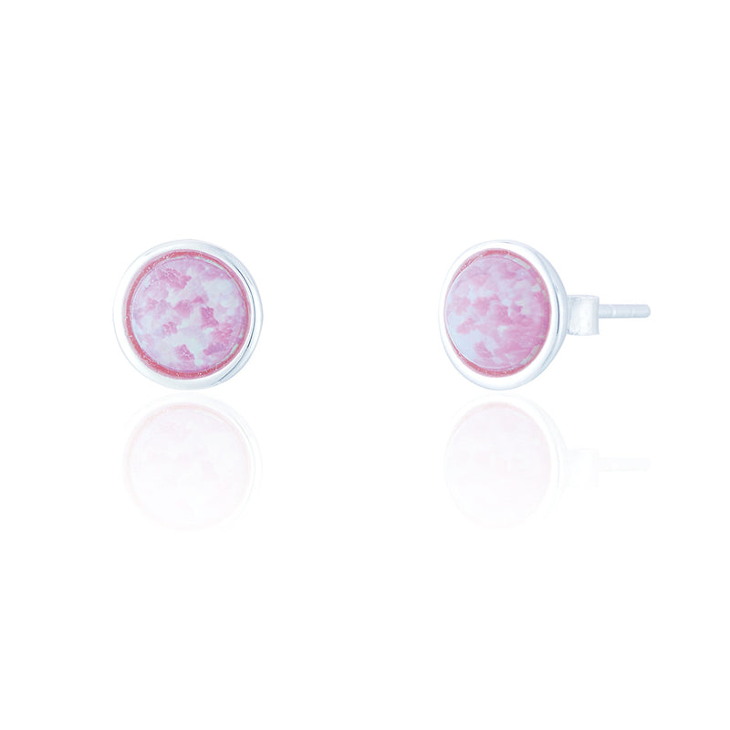 Clustdlysau Styd Arian | Sterling Silver and Pink Opal Stud Earings -  Jemima Medium