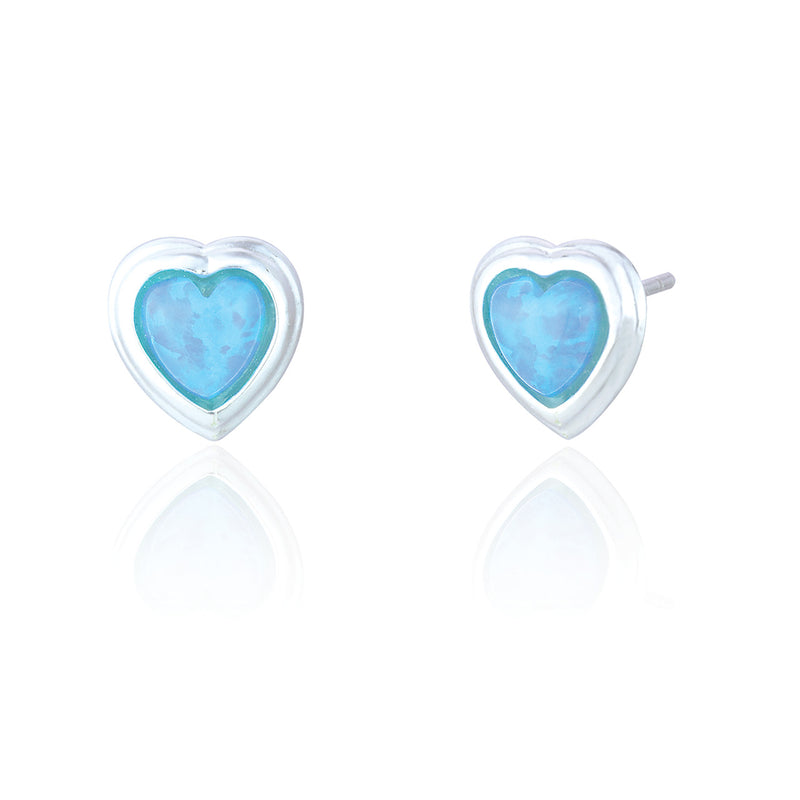 Clustdlysau Styd Arian | Sterling Silver and Blue Opal Stude Earrings - Willow