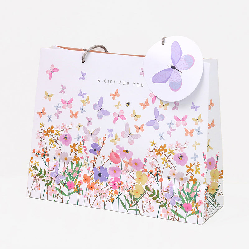 Bag Anrheg  Mawr | Large Tote Gift Bag - Butterflies Floral