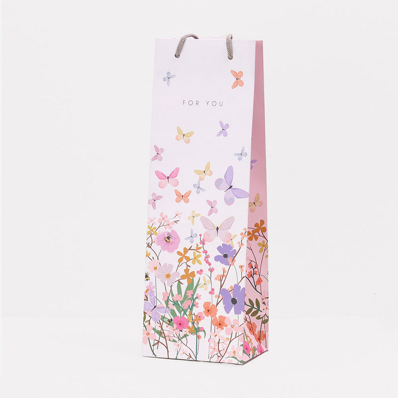 Bag Anrheg Potel | Bottle Gift Bag - Butterflies Floral