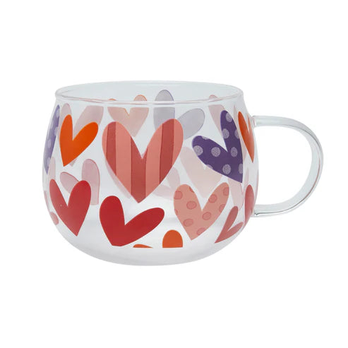 Mwg Gwydr - Calonnau Mawr | Glass Mug - Big Hearts