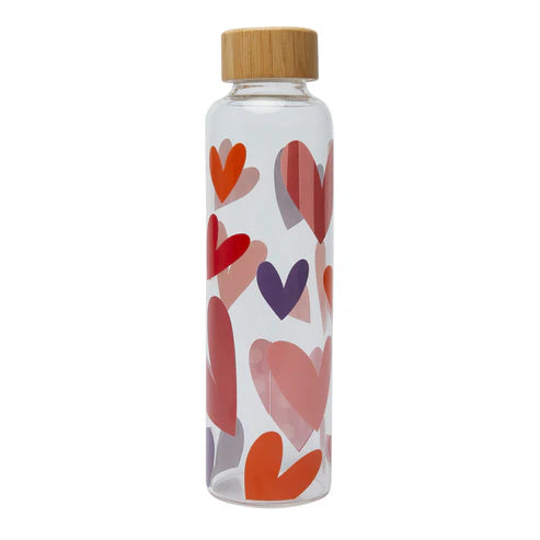 Potel Ddwr Wydr - Calonnau Mawr | Glass Water Bottle - Big Hearts