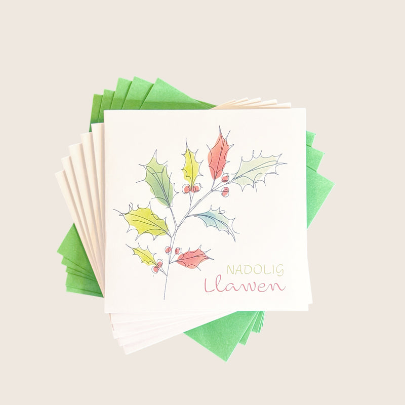 Pecyn Cardiau Nadolig - Holly | Christmas Card Pack - Holly