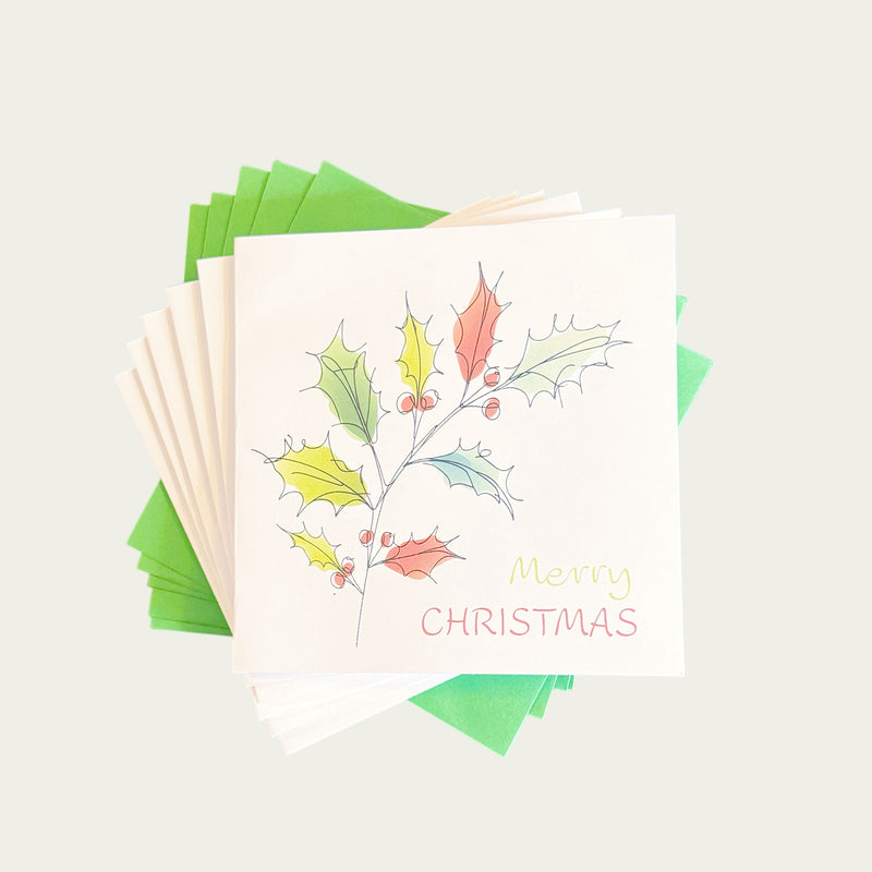 Pecyn Cardiau Nadolig - Holly | Christmas Card Pack - Holly