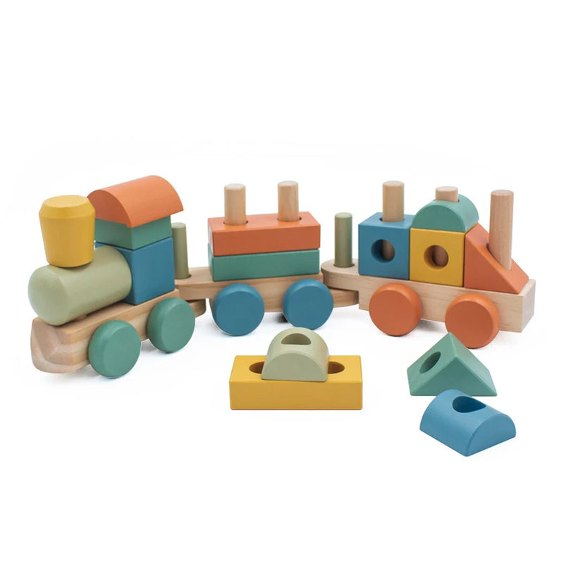 Trên Blociau Pren | Stacking Wooden Block Train