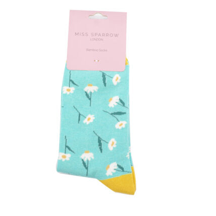 Sanau - Llygad y Dydd | Miss Sparrow Socks - Daisies Aqua