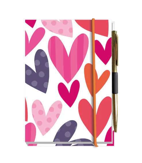 Llyfr Nodiadau Poced - Calonnau Mawr  | Pocket Notebook with Pen - Big Hearts