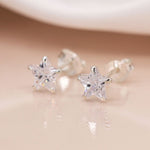 Clustdlysau Styd Arian | Sterling Silver Stud Earrings - Crystal Star