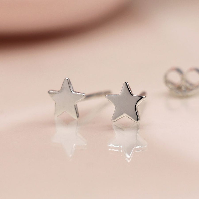 Clustdlysau Styd Arian | Sterling Silver Stud Earrings - Tiny Star