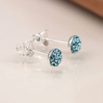 Clustdlysau Styd Arian | Sterling Silver Stud Earrings - Aqua Shamballa