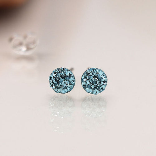 Clustdlysau Styd Arian | Sterling Silver Stud Earrings - Aqua Shamballa