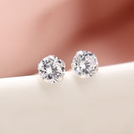 Clustdlysau Styd Arian | Sterling Silver Stud Earrings - Tiny Clear Crystal