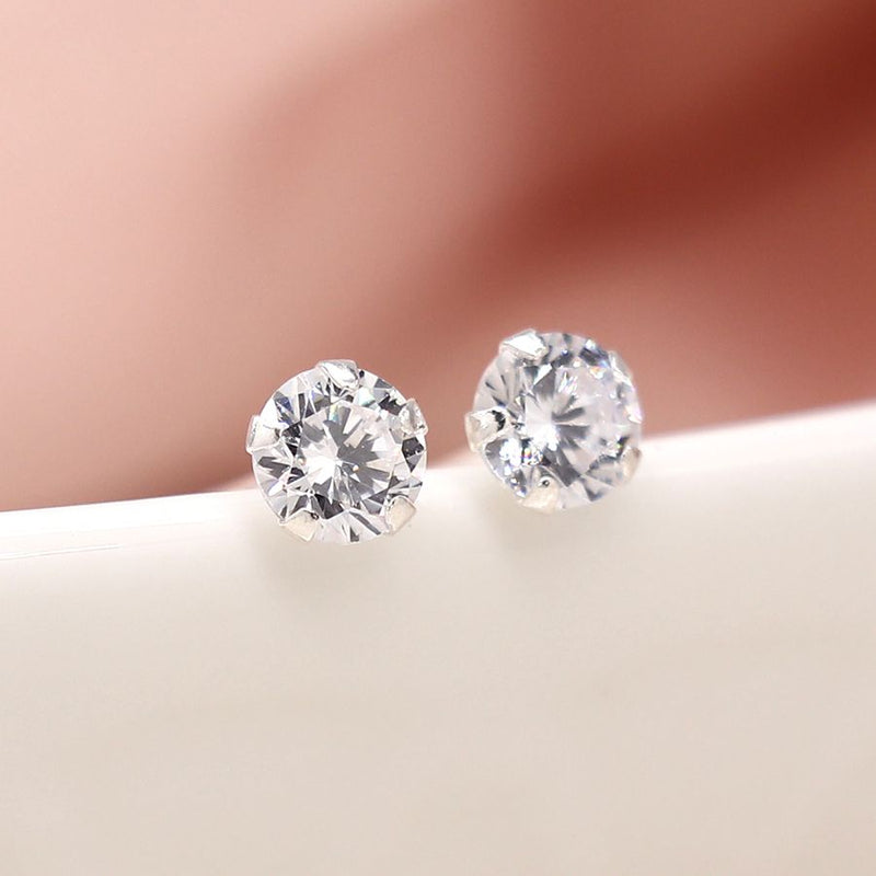 Clustdlysau Styd Arian | Sterling Silver Stud Earrings - Tiny Clear Crystal