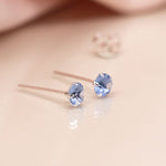 Clustdlysau Styd Arian | Sterling Silver Stud Earrings - Tiny Blue Crystal