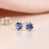 Clustdlysau Styd Arian | Sterling Silver Stud Earrings - Tiny Blue Crystal