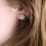 Clustdlysau Styd Arian | Sterling Silver Stud Earrings - Daisy With Gold