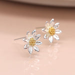 Clustdlysau Styd Arian | Sterling Silver Stud Earrings - Daisy With Gold