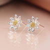 Clustdlysau Styd Arian | Sterling Silver Stud Earrings - Daisy With Gold