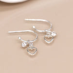 Clustdlysau Arian | Sterling Silver Earrings - Heart & Crystal Charm