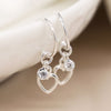 Clustdlysau Arian | Sterling Silver Earrings - Heart & Crystal Charm