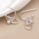 Clustdlysau Arian | Sterling Silver Earrings - Heart & Crystal Charm