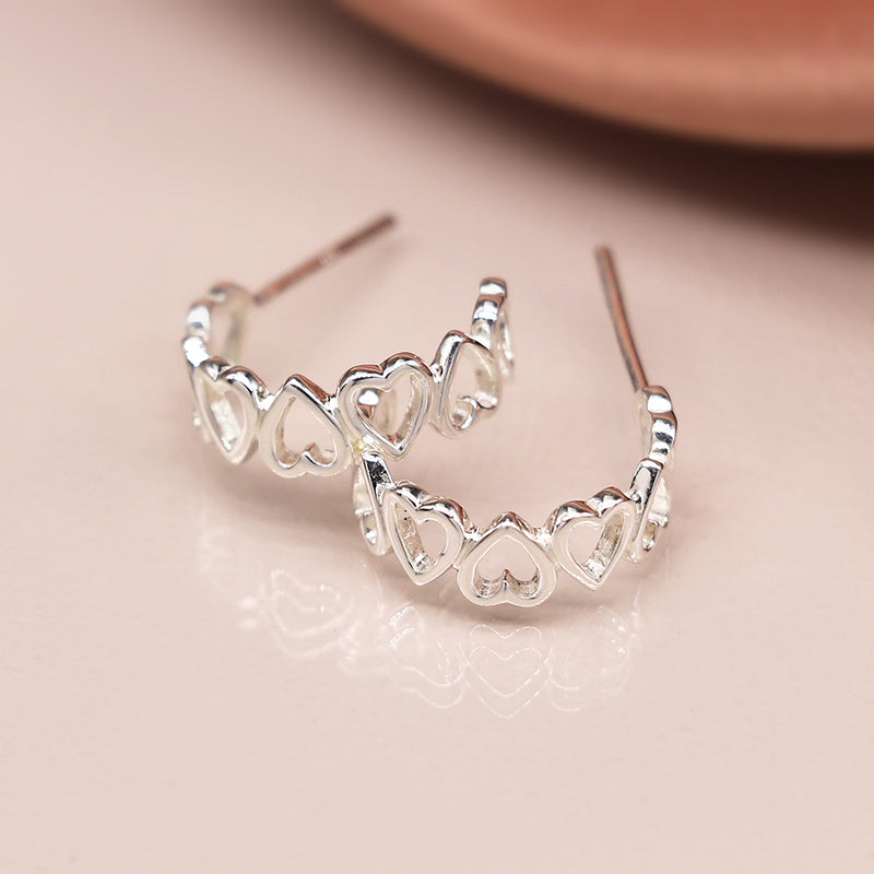 Clustdlysau Arian | Sterling Silver Earrings - Multi Heart Open Hoop