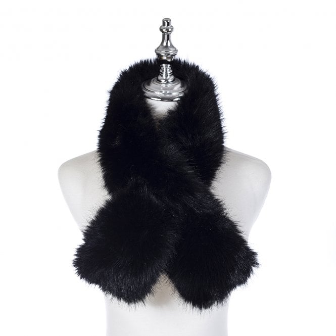 Sgarff Ffwr Ffug Allegra - Du | Allegra Pull Through Faux Fur Scarff - Raven