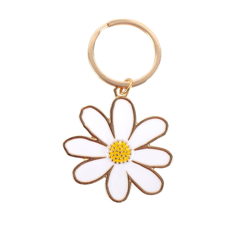 Modrwy Goriadau Llygad yr Haul Enamel | Enamel Daisy Keyring