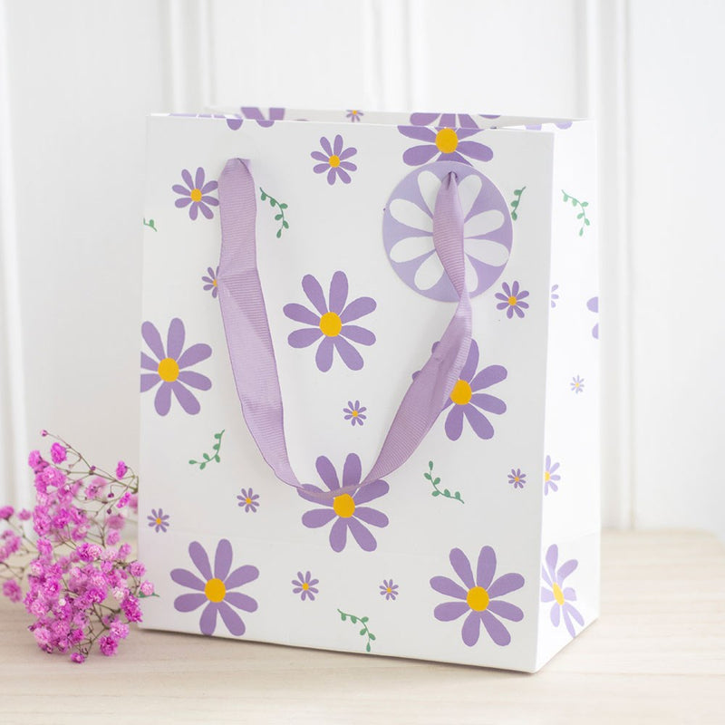 Bag Anrheg Canolig - Llygad yr Haul | Medium Gift Bag - Purple Daisy