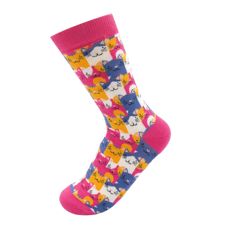 Sanau - Cathod Hapus | Miss Sparrow Socks - Happy Cats Hot Pink