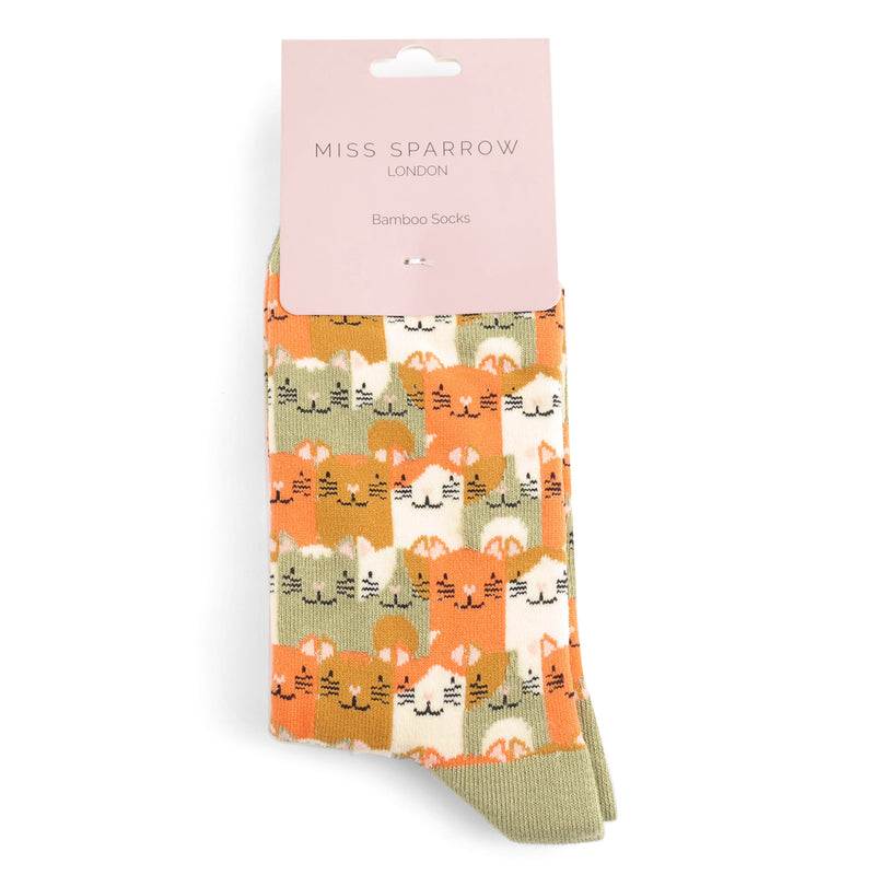 Sanau - Cathod Hapus | Miss Sparrow Socks - Happy Cats Olive