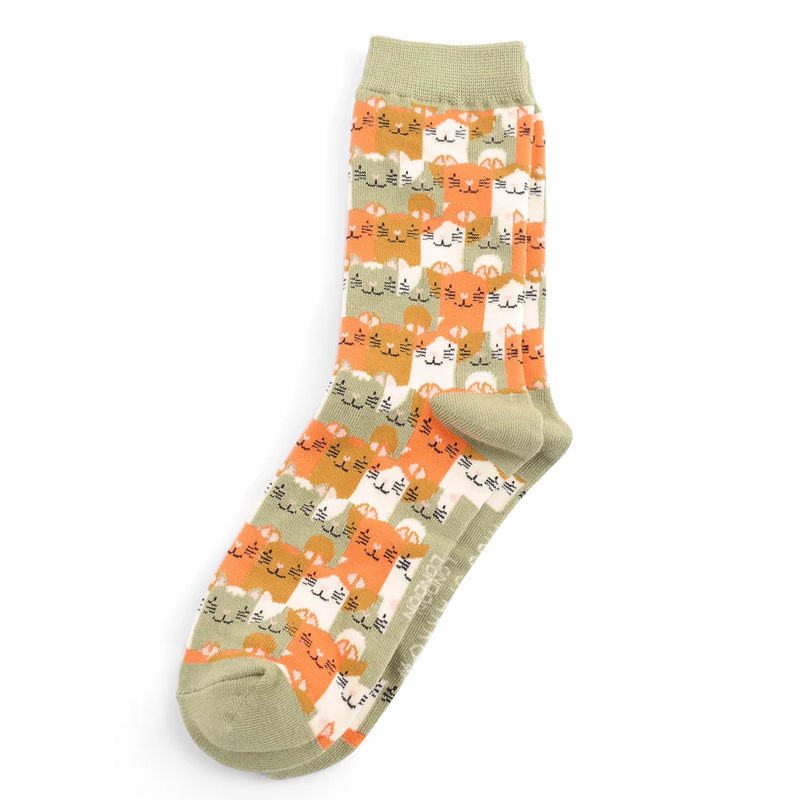 Sanau - Cathod Hapus | Miss Sparrow Socks - Happy Cats Olive