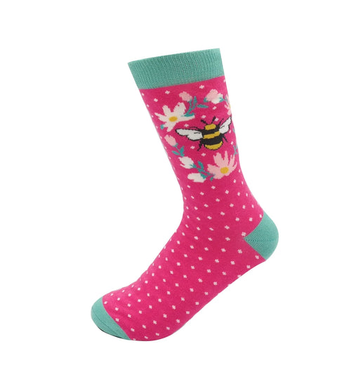 Sanau - Gwenyn | Miss Sparrow Socks - Bee Wreath Hot Pink