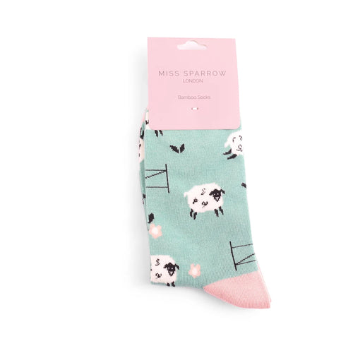 Sanau - Defaid yn Neidio | Miss Sparrow Socks - Jumping Sheep Duck Egg