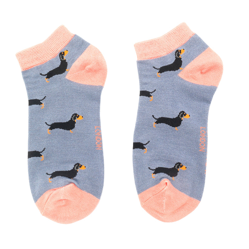 Sanau Treinyrs - Ci | Miss Sparrow Trainer Socks - Sausage Dog Blue