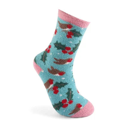 Sanau Gaeaf -  Gwrych y Gaeaf | Miss Sparrow Socks - Fluffy Winter Hedgerow Duck Egg