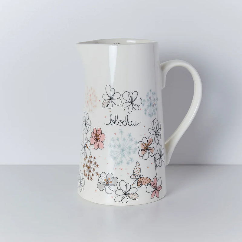 Jwg Flodau Fawr - Blodau a Glöynod Byw | Large Flower Jug - Flowers & Butterflies