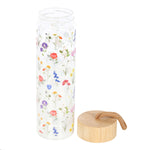 Potel Ddwr Wydr a Bambw - Blodau Gwyllt | Glass & Bamboo Water Bottle - Wildflower