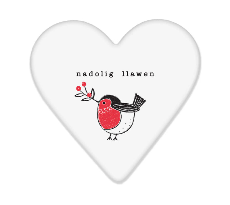 Mat Diod Serameg - Robin Goch y Nadolig | Porcelain Coaster - Welsh Chrismtas Robin