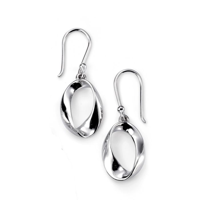 Clustdlysau Arian | Sterling Silver Earrings - Open Twist Oval Drop