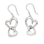 Clustdlysau Arian | Sterling Silver Earrings - Layered Double Drop Hearts