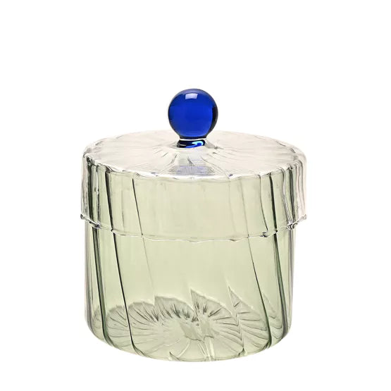 Potyn Gwydr Lliw | Handmade Coloured Glass Trinket Pot with Lid - Green