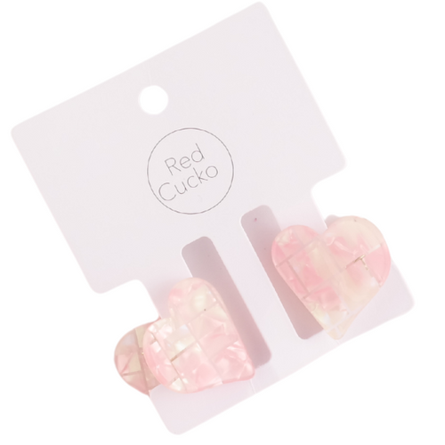 Set o 2 Crafanc Gwallt Bychan - Calon Gwyn | Set of 2 Mini Hair Claws - Heart Pink