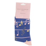 Sanau - Nodau Cerddorol | Miss Sparrow Socks - Musical Notes Denim